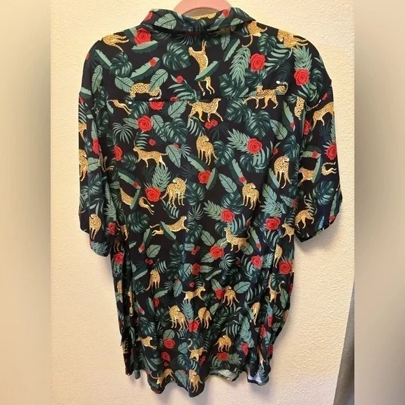 NWT Men’s Youngla Safari Button down Short sleeve casual dress shirt XXL Cheetah - Picture 3 of 4